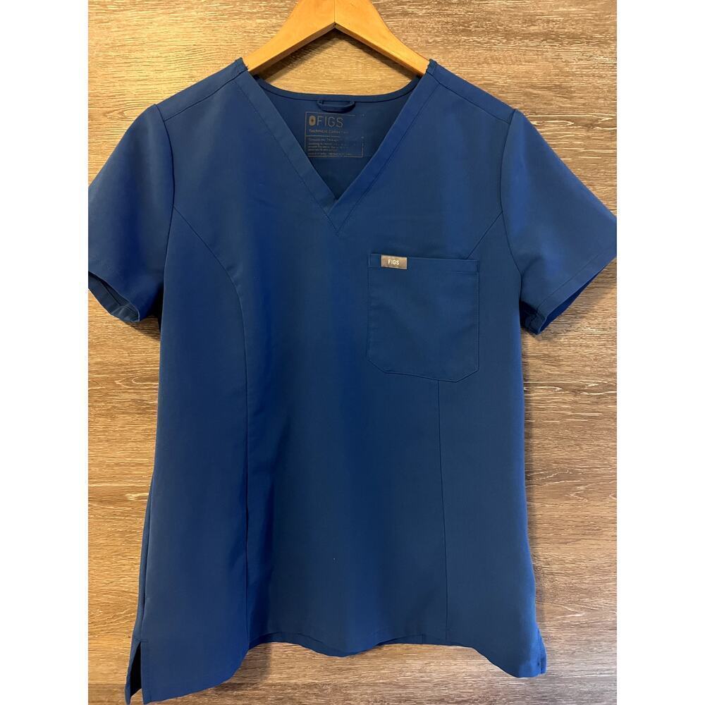 Figs Medical Top Shirt Blue Size Small V neck Short Sleeves Pocket